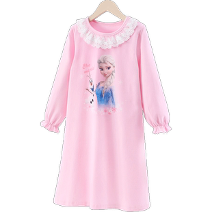 迪士尼女童睡衣纯棉春装睡裙2026新款儿童艾莎公主家居服秋季童装