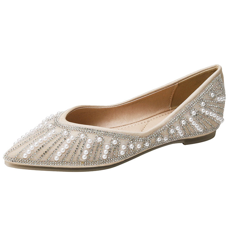 韩版尖头平底水钻一脚蹬豆豆鞋