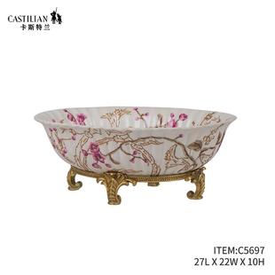 卡斯特兰欧式铜配瓷纸巾盒果盘花瓶家居摆件玄关客厅饰品C5666-B