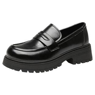 大东官方厚底乐福鞋女2026新款春季英伦风小皮鞋女巨好看黑色单鞋