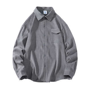 班尼路SK蓝色条纹衬衫长袖春夏新款外套男款日系高级感休闲衬衣YS