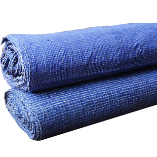 上海农村手工纱线木制老机器民国压箱底伟世土布宽幅素静小细蓝格