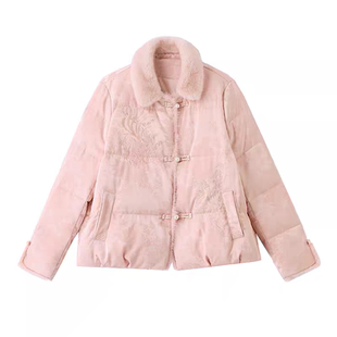 新中式国风羽绒服2025冬季新款短款宽松加厚外套提花刺绣女羽绒服