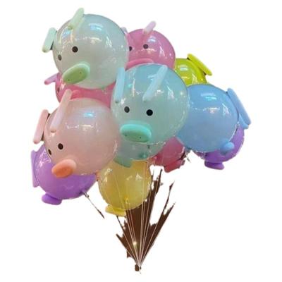 彩色飘空彩虹飞天猪升空猪头气球