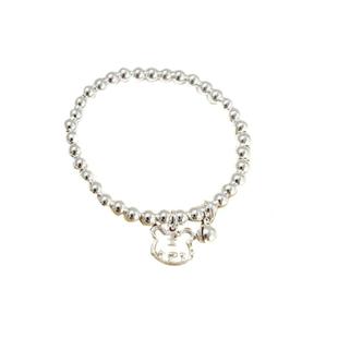 香港正生纯银S925纯银光珠招财萌虎铃铛亲子款手串DIY银宝宝手链