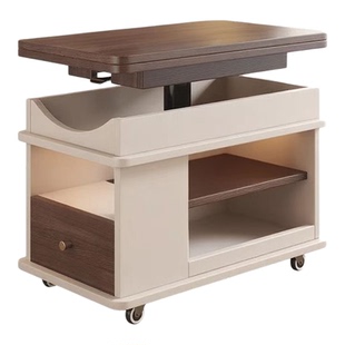 客厅小户型多功能折叠沙发边柜升降生态实木茶几小推车可移动茶桌