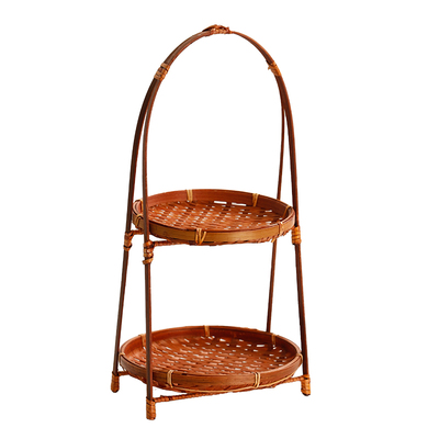 竹编手提竹篮双层茶点盘水果盘