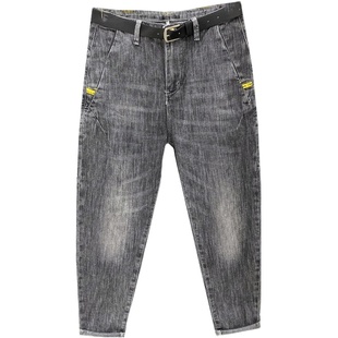 老爹裤男日系微跨灰色九分小脚修身牛仔裤夏新潮牌弹力青春中低腰