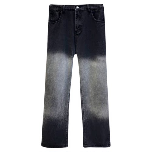 2-300斤胖mm大码女装渐变加绒加厚高腰牛仔裤秋冬新款宽松阔腿裤