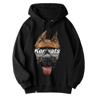 KERWATS可维斯品牌大码男女情侣无性别狗头卡通印花纯棉连帽卫衣