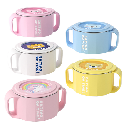 儿童吃饭碗专用316不锈钢双耳防烫防摔带盖汤碗小学生上学餐具