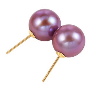 海蒂珠宝 罗兰甜紫 10-11mm紫色淡水珍珠耳钉 18K金耳饰女正品◇