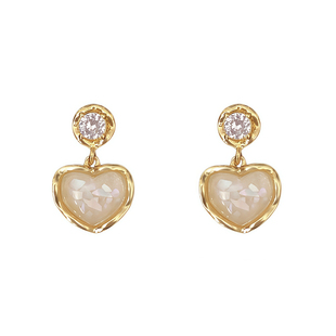 「塞纳河恋曲」法式原创百搭温柔小巧细闪贝壳碎片爱心耳环/耳夹