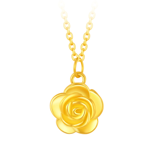 水贝黄金官方旗舰店足金999小小玫瑰花吊坠女纯金小克重七夕礼物
