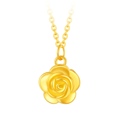水贝黄金小小玫瑰花吊坠足金999
