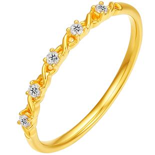 周六福18K黄金钻石戒指女排钻天然真钻偏爱璀璨正品au750新年礼物