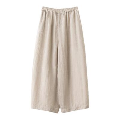 梭家 松弛随性28支原麻色亚麻阔腿裤夏季女新款宽松直筒裤 683ZH