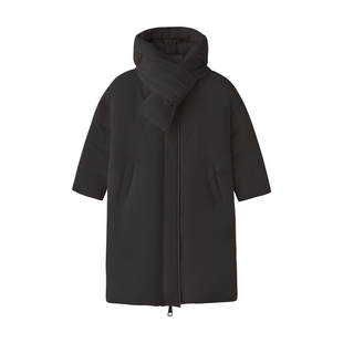 enhenn儿童连帽羽绒服长款2025新款冬装加厚围巾女童上衣男童外套