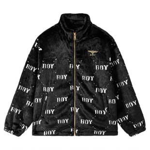 BOYLONDON春季潮牌男女款宽松时尚提花仿貂毛毛绒外套梭织N23904