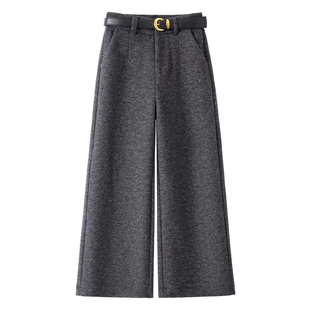 九分羊毛窄版阔腿裤女秋冬2025新款小个子高腰显瘦休闲直筒西装裤