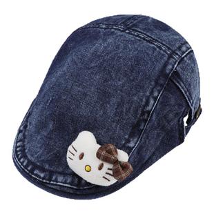 馨帮帮休闲时尚可爱前进帽复古做旧鸭舌帽学生百搭卡通猫牛仔帽女
