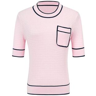 曼德诗法式亲肤针织衫2026春新款小香风复古简约百搭设计感短袖