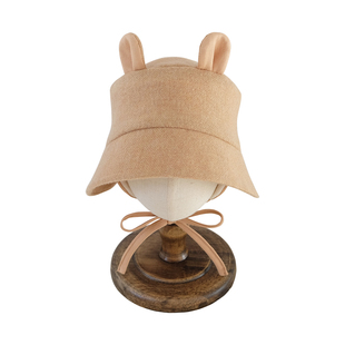 婴儿帽子可爱小熊加绒加厚护耳保暖大檐防晒儿童男女宝宝渔夫帽冬