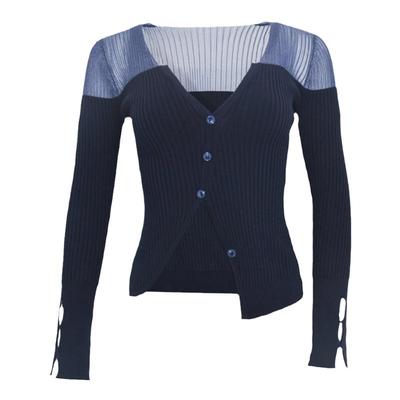 露肩新款轻薄网纱拼接针织开衫