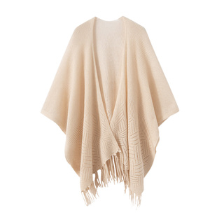 大气流苏 镂空鼎奢系列 山羊绒披肩围巾针织外搭女士秋冬新款斗篷