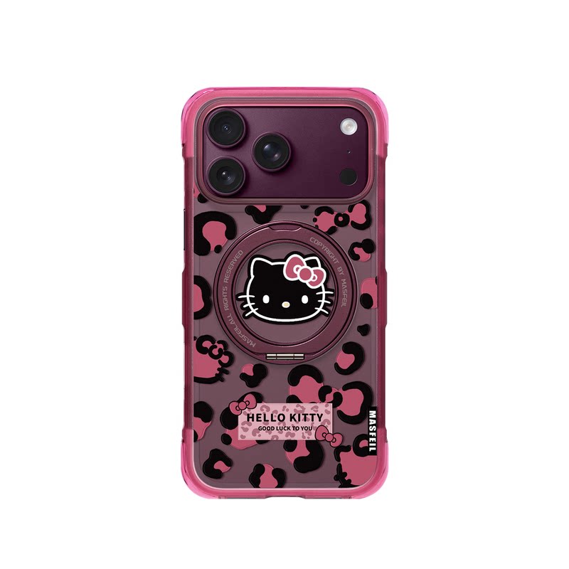 MASFEIL× 酒红豹纹猫咪适用iPhone18Promax手机壳新款ip18pm磁吸带支架Go5苹果17Pro保护套支点全包高级感17