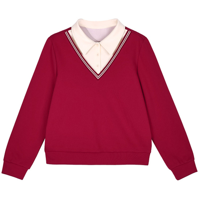 翻领无帽拼色卫衣女修身显瘦上衣