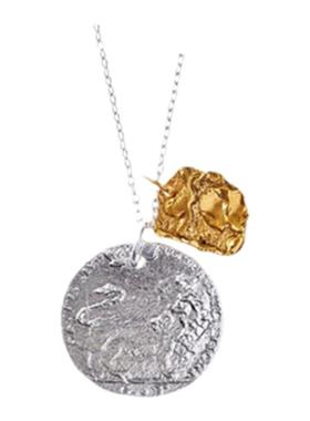 GGXR不规则双色圆牌银币锁骨项链