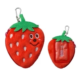 日本正版GLADEE草莓卡包拉链零钱包伸缩绳毛绒挂件原创少女心礼物