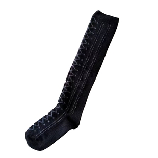 日单 羊毛小腿袜 花朵菱格及膝袜 坑条过膝羊毛袜