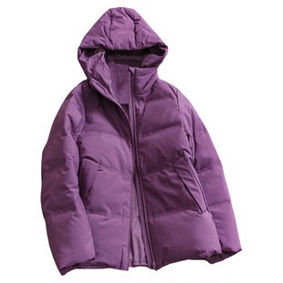 倍暖科技H版型纯色压胶百搭连帽加厚保暖长袖外套女装羽绒服Q976