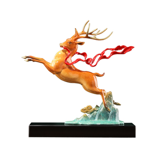 大明铜匠一路高升鹿摆件招财客厅家居玄关酒柜装饰品乔迁新居礼品