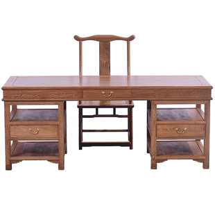 红木办公桌鸡翅木大书桌实木书法桌书房画案书画桌中式中古风原木