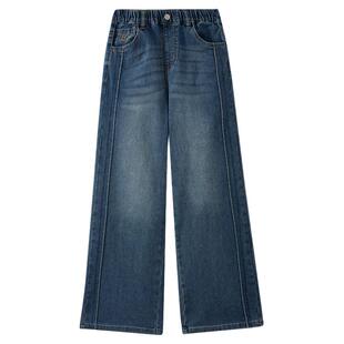 eland kids衣恋童装女童裤子25冬季新品复古牛仔裤刺绣休闲阔腿裤