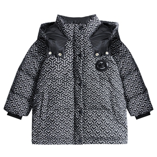 男童冬季韩系满印加厚羽绒服2025新款中大儿童冬装防风免洗外套潮