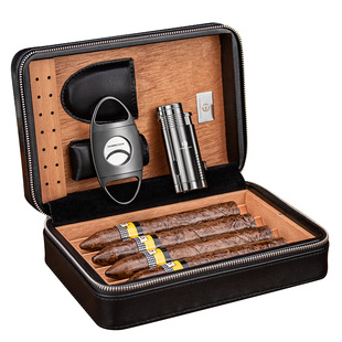 汉尼库克便携雪茄保湿盒雪松木旅行包便携随身雪茄盒保湿套装工具