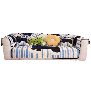 凡米特卡通猫咪沙发垫新款四季通用防滑沙发套罩简约蓝白条纹盖布