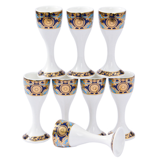 8个浮雕金骨瓷白酒杯上档次酒杯套装陶瓷小酒杯酒具套装酒店会所