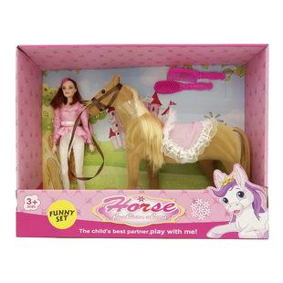 45x11.5x37cm出口儿童仿真植绒马与芭比公主玩具 Horse Toy Set