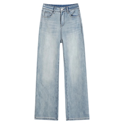 加绒牛仔裤女高腰显瘦窄版直筒裤