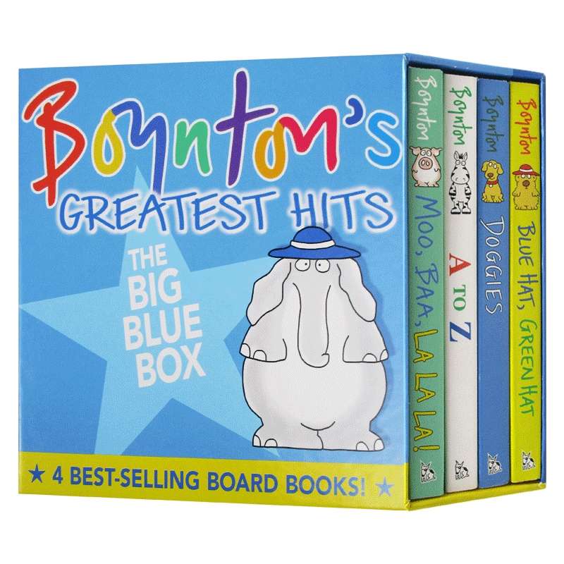 桑德拉博因顿4册绘本 英文原版 Boynton's Greatest Hits The Big Blue Box 颜色字母声音动物 英文版幼儿英语启蒙图画书 纸板书
