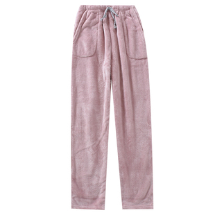 冬季法兰绒男女士睡裤加厚保暖珊瑚绒宽松大码情侣直筒家居长裤