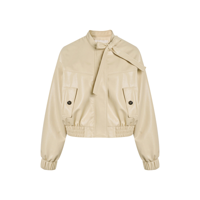 柔软环保pu皮蝴蝶结系带皮衣外套