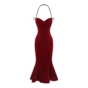 Nana Jacqueline 25AW 丝绒蝴蝶结鱼尾连衣裙女高级感晚宴小礼服