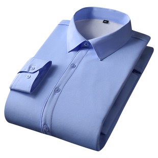 商务免烫加绒衬衫男白色纯色长袖绅士上班休闲保暖衬衣条纹格子