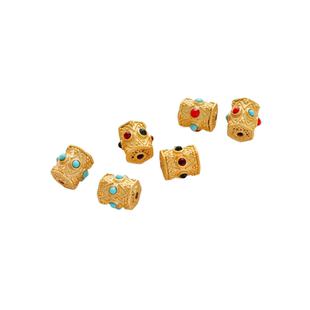 18K哑金保色镶绿松红绿宝石六角通孔镂空隔珠diy手链项链串饰配件